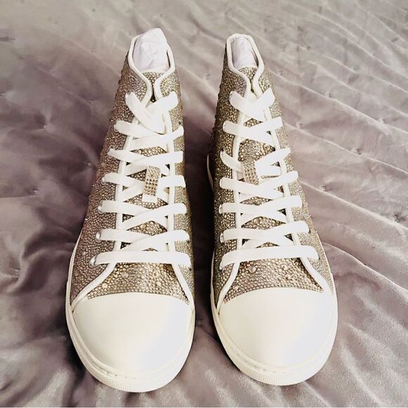 BAND OF THE FREE Bonnie Lace Up Rhinestone High Top Sneakers Natural White 8 NIB - Picture 2 of 12